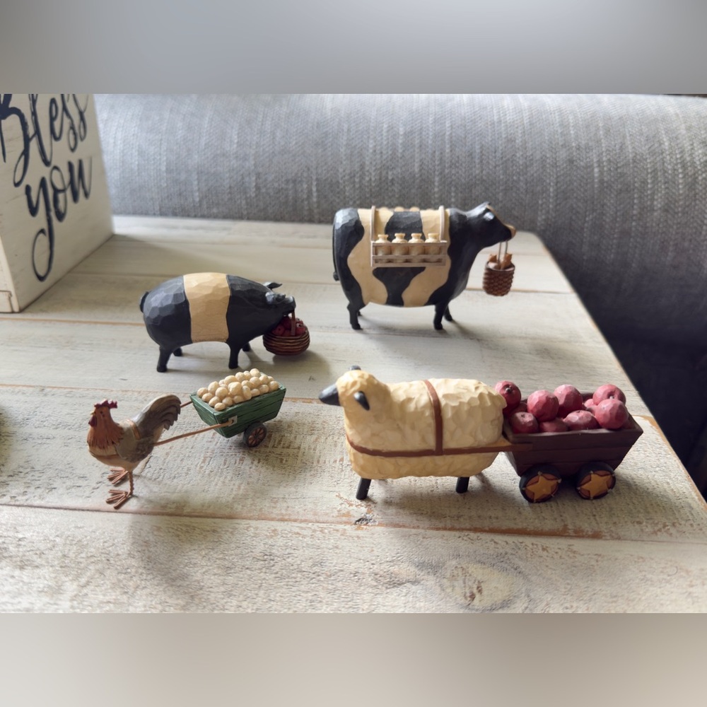 Teresa Kogut Figurine Collection Cow, Pig. Sheep & Rooster Folk art